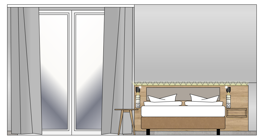 Zimmerausstattung Bett mit Balkontüre